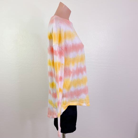 Theo & Spense Creamsicle Tie Dye Striped Long Sleeve Top Yellow size S NEW - Picture 5 of 12